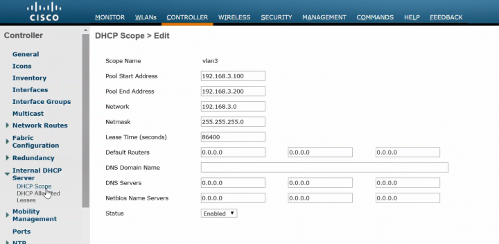 Configure internal DHCP server on the WLC – Haifeng's Blog