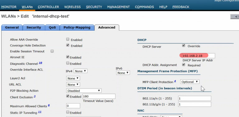 Configure internal DHCP server on the WLC – Haifeng's Blog