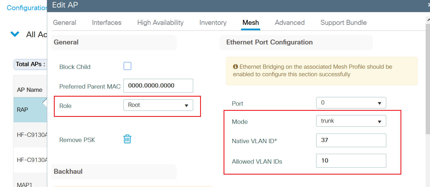 Configure Mesh Ethernet Bridging On Catalyst 9800 Wireless Lan 